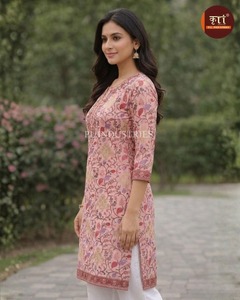 Hot Sale Women Pink Georgette <b>Kurti</b> Stylish Designer With Lightweight Fabric For Casual Party And Festive Wear Indian Supplier - Product Image 5