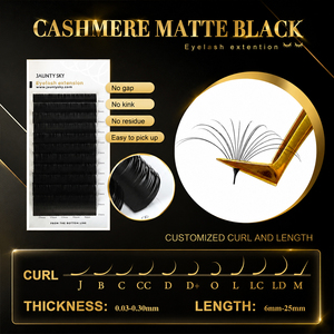 Precio de fábrica, logotipo personalizado, pestañas de volumen súper suaves, premium 0.05 <span class=keywords><strong>D</strong></span> Curl, bandejas de pestañas de cachemira, extensiones de pestañas negras mate mixtas - Product Image 3