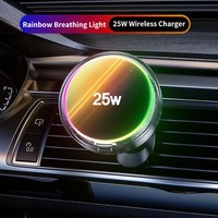 Support de charge sans fil pour voiture multifonctionnel magnétique avec lumière respirante arc-en-ciel 25W et refroidissement par air