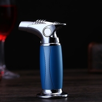 Briquet de luxe en métal à flamme bleue pour cigares, vente en gros, logo personnalisé, rechargeable, torche de table au gaz butane, briquet à cigarettes