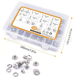 304 Stainless Steel Flange Hex Bolt Screw <b>Set</b> 228Pcs <b>Boxed</b> With Nuts Washers Standard <b>Tool</b> Kit - Product Image 3