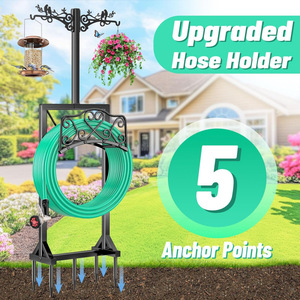 <b>Garden</b> hose rack, freestanding storage rack with 2 shepherd <b>hooks</b>, detachable metal hose holder. - Product Image 3