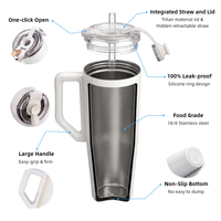 Gobelet isotherme à double paroi en acier inoxydable de grande capacité, sans BPA, étanche, avec poignée et couvercle