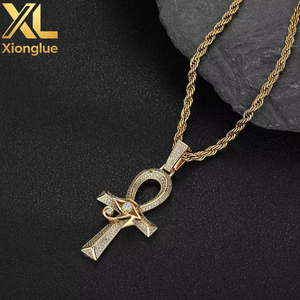 Amuleto Egipcio Antiguo, Colgante Cruz Ankh con Piedras CZ Brillantes, Chapado en Oro de 18k, Ojo de Horus, Collar con Colgante Ankh para Hombre - Product Image 4