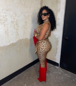 Phụ Nữ Của Leopard In 2-Mảnh Skinny Phù Hợp Cho Phòng Chờ Mặc Bộ Sưu Tập 62421 Giản Dị Ngắn Tops Và Quần Chặt Chẽ Dệt Kim Vải - Product Image 3