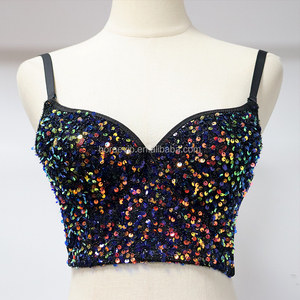 A074 Corset Tendance Halter <span class=keywords><strong>à</strong></span> <span class=keywords><strong>Paillettes</strong></span>, Haut Sexy Perlée Scintillant pour Femme, <span class=keywords><strong>Bustier</strong></span> Dos Nu - Product Image 3