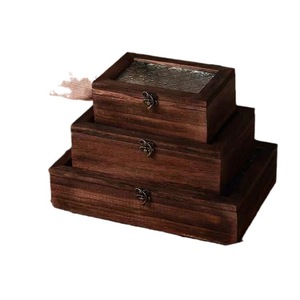 Wooden <b>Storage</b> Box Rectangular Flip Top Engraved Glass Lid Jewelry Organizer Desktop Decorative Box For <b>Dressing</b> <b>Table</b> - Product Image 5