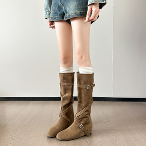 Botas Vaqueras Occidentales de Tacón Grueso Estilo Vintage para Mujer, Botas Altas hasta la Rodilla con Corte en V - Product Image 5