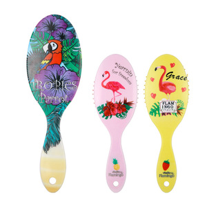 Brosse à cheveux ovale à coussin d'air en nylon pour massage du cuir chevelu, pour lisser les cheveux longs, usage domestique, avec motifs flamant rose et perroquet - Product Image 1