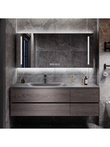 Mueble de baño de lujo ligero e impermeable con lavabo integrado de pizarra curvada en caliente - Product Image 1