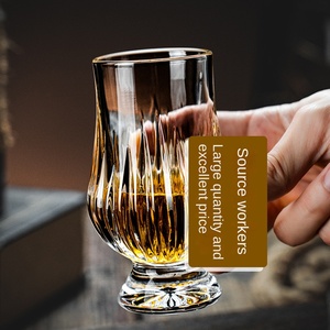 كأس ويسكي زجاجي بتصميم أمريكي وأوروبي مع نقش زهور، كأس مشروبات روحية إبداعي راقي للاستخدام المنزلي مع صينية جديدة - Product Image 2