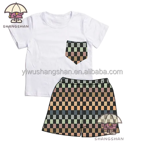 Hoge Kwaliteit Zomer Melk Zijde Kids Jongens Kleding Sets Retro Checker Print Baby Jongens T Shirts En Shorts 2 Stuks outfits