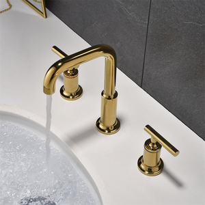 Wholesale Price Brass Gold Three Holes Basin Dual Handle Bathroom Wash Basin Tap Faucet - Product Image 5