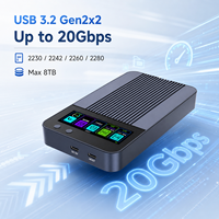 Casing Hard Disk Eksternal Dual Bay Aluminium Smart LCD 20Gbps USB3.2 Gen2x2 RAID0/1/JBOD Kloning Offline NVMe SATA M-Key 8TB