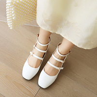 Chaussures de mariée pour le commerce transfrontalier, à bout carré, idéales pour le travail et les trajets quotidiens, talon épais de 6 cm, tige en PU, bride à boucle d'été