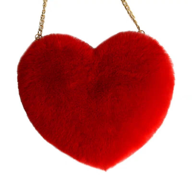Новая сумка из кроличьего меха персикового цвета с цепочкой в форме сердца, сумка на одно плечо с косым плюшем