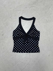 Polka Dot Low-cut col en v licou cou débardeurs avec ruban froncé arc et poitrine pli Design 2025 nouveau Style dames décontracté - Product Image 6