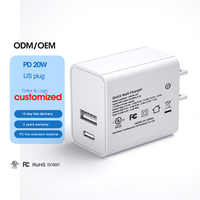 Charger Dinding USB-C QC 3.0 20W PD Shenzhen Lvxiangyuan Bersertifikasi UL/CUL FCC, Pengisian Cepat, Adaptor Daya USB OTP 2 Port, Colokan US