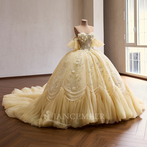 Robe de soirée princesse Rsm261074 pour anniversaire, avec fleurs, manches détachables, dos lacé, Vestidos De 15 Quinceanera Jancember - Product Image 4
