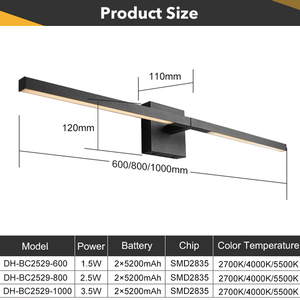 Applique murale LED noire rechargeable avec télécommande SMD2835, idéale pour la maison, l'hôtel, le salon ou comme éclairage de coiffeuse – Vente directe usine - Product Image 2