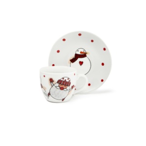 Ensemble Excelsa de 6 tasses à café multicolores de 9 cl avec soucoupes, vaisselle et décorations de table en porcelaine motif bonhomme de neige - Product Image 1