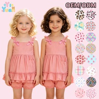Ensemble 2 pièces d'été pour bébé fille : Robe à bretelles fines avec nœud et volants et culotte bouffante avec poches – Tenue d'été pour enfants – Personnalisable OEM