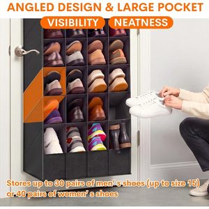 Over The Door Shoe Organizer 40 Pockets Large Deep Compartments For Boots Sneakers <b>Black</b> Non Woven Fabric Hanging Storage - Product Image 3