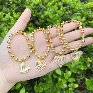 ASJEWELRY <strong>Beaded</strong> Chain Adjustable Heart <strong>Bracelets</strong> for Women CZ Jewelry <strong>Large</strong> Gold Plated Bubble Heart <strong>Bracelets</strong> 2512 Brtk97 - Product Image 1