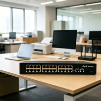 Switch PoE AI 24 ports (24 PoE + 2 SFP) 10/100 Mbps, montable en rack, avec AI Watchdog 16 Gbit/s et QoS pour CCTV