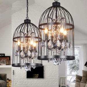 JACKSUN Creative <span class=keywords><strong>Birdcage</strong></span> Crystal Chandelier Lámpara de hierro forjado Restaurante bar Tienda de ropa Luz colgante - Product Image 4