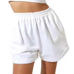 Solid Color High Waist Elastic Wide Leg Sports Sweatpants Bottoms Organic Cotton Womens Clothes Shorts