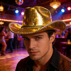 Sombrero <span class=keywords><strong>de</strong></span> Vaquero con Espejo Plateado, Dorado y Rosa, Decoración <span class=keywords><strong>de</strong></span> Fiesta Duradera <span class=keywords><strong>de</strong></span> Algodón Textil y Cristal para Eventos <span class=keywords><strong>de</strong></span> Escenario, Festivales y Pascua - Product Image 3