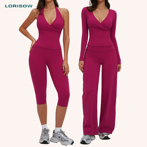 Roupas de Fitness Femininas Conjunto de 4 Peças de Atividade para <span class=keywords><strong>Yoga</strong></span> e Academia com Calças Largas de Perna Reta - Product Image 1