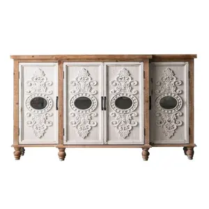 Nordic Classic Retro Mobiliário Branco De Madeira Esculpida Artesanato 4 Portas Household Contemporary Sala de estar Armários Armário De Armazenamento