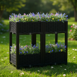 Jardinière rectangulaire surélevée moderne en polypropylène noir, taille moyenne, pour plantes de jardin et fleurs, pour usage extérieur - Product Image 2