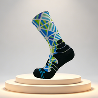 Chaussettes de sport en polyester imprimées avec logo personnalisé, lignes géométriques, blocs de couleur, respirantes, pour la randonnée, le cyclisme et les activités de plein air