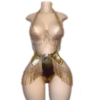 Fournisseur OEM Personnalisé Vente en Gros Tenue de Danse Exotique Ensemble Anniversaire Taille Haute avec Ceinture à Franges en Strass