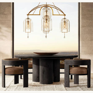 2024 Customizable Modern Premium Black Oak Soild Wooden Cylinder <strong>Round</strong> <strong>Dining</strong> <strong>Table</strong> <strong>Set</strong> <strong>for</strong> <strong>4</strong> Seats - Product Image 1