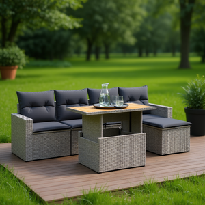 Conjunto de Sofá de Jardín de Ratán Gris con Almacenamiento, Muebles de Exterior de 4 Plazas, Diseño Contemporáneo - Product Image 2