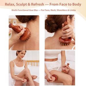 Copper Beads Rosewood Handle Gua Sha Tool Facial Meridian Brush for Eye Massage Puffy Relief Chinese Spa Therapy - Product Image 5