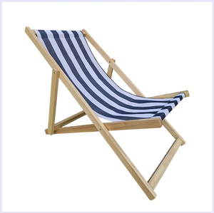 Nouvelle arrivée Chaises de jardin pliantes en bois massif à rayures bleu marine en toile pour la plage en plein air - Product Image 4
