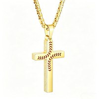 Collier unisexe en acier inoxydable, motif croix de baseball et bambou, style sportif, avec inscription, transfrontalier Europe-Amérique