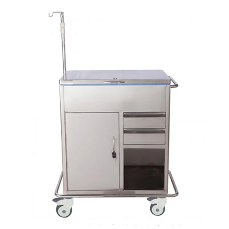Best-selling 304 Stainless Steel Assembled Emergency Cart Medical Trolley Instrument Trolley