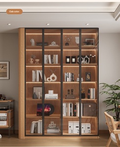 XHA Oak <b>Solid</b> <b>Wood</b> <b>Bookcase</b> & Display Cabinet Curved Glass Doors Custom-Made Wall-Mounted Multifunction Shelf Guangdong Made - Product Image 2