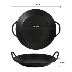 Poêle à pizza profonde en sergé à double oreille à fond plat en acier au carbone poêle à frire antiadhésive pour <span class=keywords><strong>paella</strong></span> et riz - Product Image 2