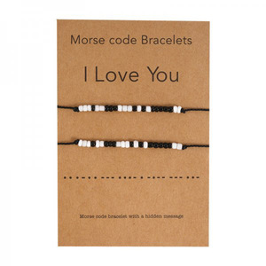 Morse code браслет, <span class=keywords><strong>2</strong></span> шт., Набор браслетов с бусинами, любовь, 8 символов, бумажные браслеты для любителей карт - Product Image 2