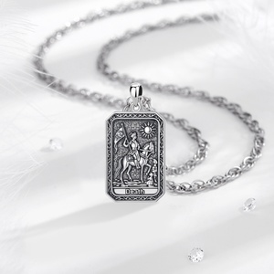 Hip Hop gótico <span class=keywords><strong>muerte</strong></span> Tarot tarjeta colgante collar cobre plateado plata Vintage declaración joyerí<span class=keywords><strong>a</strong></span> para hombres mujeres - Product Image 3