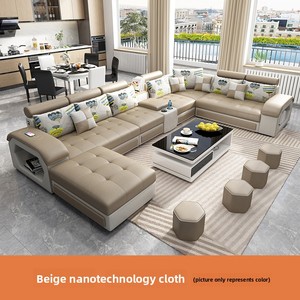 यू आकार कपड़े सोफे आधुनिक सरल धोने योग्य धोने योग्य सोफे सेट स्पंज कॉफी टेबल टीवी कैबिनेट पूर्ण फर्नीचर सेट - Product Image 4