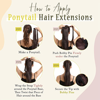 Extensions de cheveux humains 100% Ombré Brun 16-26 pouces, Queue de cheval à enrouler magique à clipser, Faite à la machine, Cheveux Remy, Lisse, Vente en gros