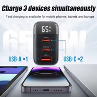 Nouveau chargeur mural intelligent K39 GaN 2026 avec affichage numérique et ports multiples pour téléphone portable, charge rapide 65W